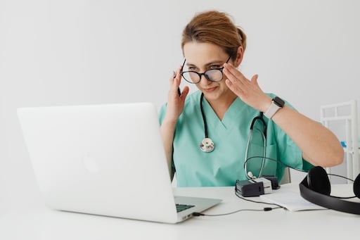 Nurse logging in computer